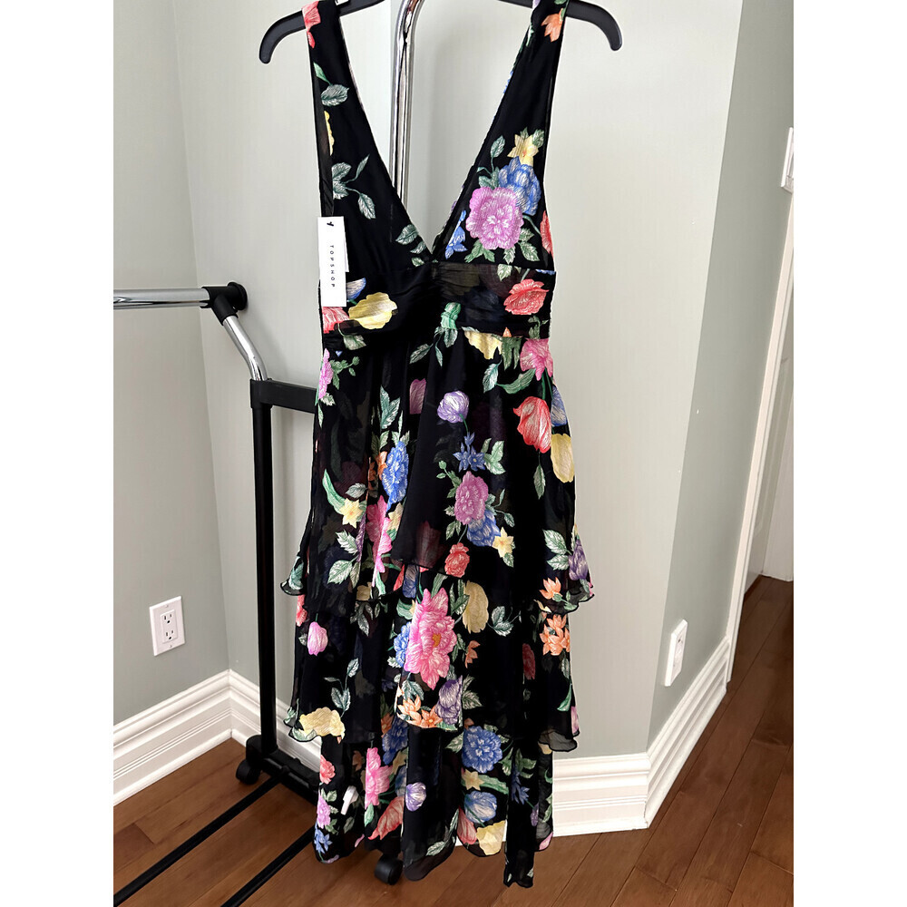 Topshop Plunge Pinafore Dress In Black Floral Size 4 US fits like size 0